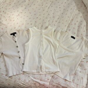 White Fox Boutique Cream & White Ribbed Crop Tops Trio